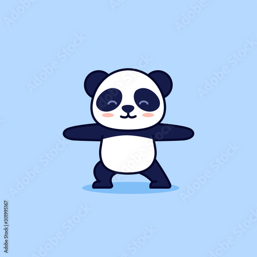 Cute yoga panda, vector cartoon illustration