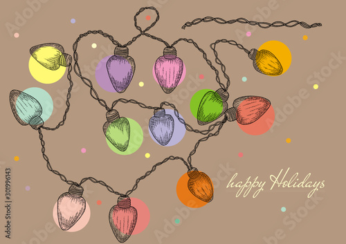 garland vector new year holiday lanterns light hand draw