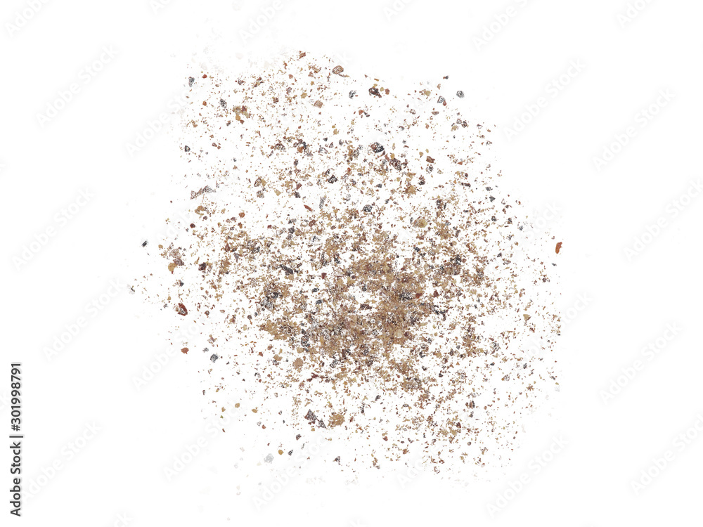 Some ground pepper isolated on white background with copy space for text, images. Spices and herbs. Packaging concept. Close-up, top view.