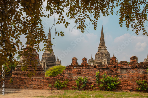 ancient buddhist temple in Ayutthaya historical park Thailand  there are pagoda and ruins of brick and stucco buildings  Wat Phra Si Sanphet a UNESCO World Heritage Site