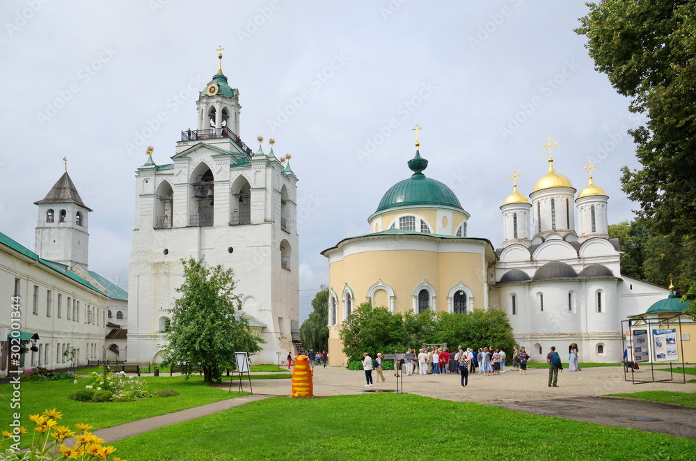 Yaroslavl, Russia - July 25, 2019: Summer view of the architectural ensemble of the Spaso-Preobrazhensky monastery (Spaso-Yaroslavsky monastery)