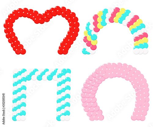 Balloon frame arch vector cartoon set isolated on a white background.