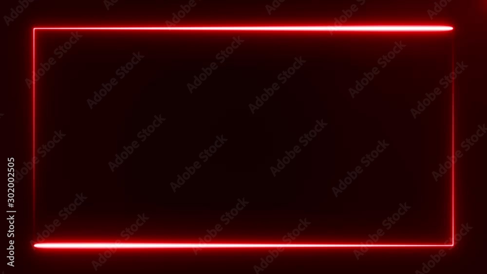 beautiful bright red light neon rectangle frame on black background, abstract digital 3d rendering 4K video