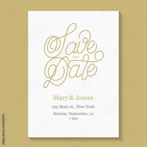 Golden save the date line lettering.