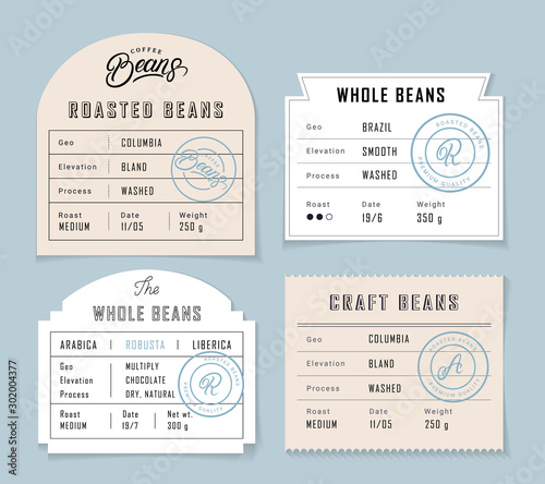 Retro vintage coffee beans label set.