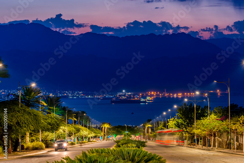 Night on the longest street in Eilat - famous tourist resort and recreational...