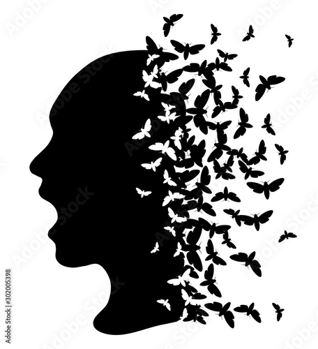 Black silhouette of a girl with moth