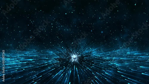 Video in the form of a stylized outer space with a bright star around which bright particles and rays of light revolve