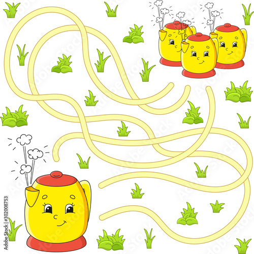 Funny maze. Game for kids. Puzzle for children. Cartoon character. Labyrinth conundrum. Color vector illustration. Find the right path. The development of logical and spatial thinking.