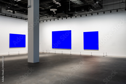 Modern Art Museum Frames Clipping Path Gallery Chroma Blue Spotlights White Minimalist Look photo