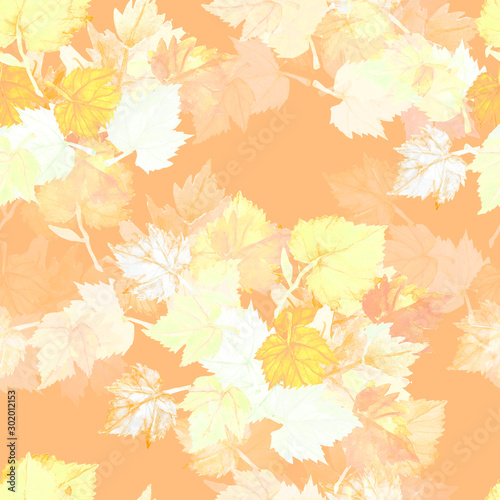 Seamless pattern of grape leaves.Motives on white and color background.