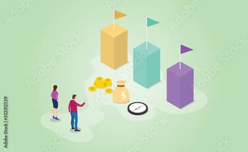 professional target choice decision making with isometric modern flat style - vector