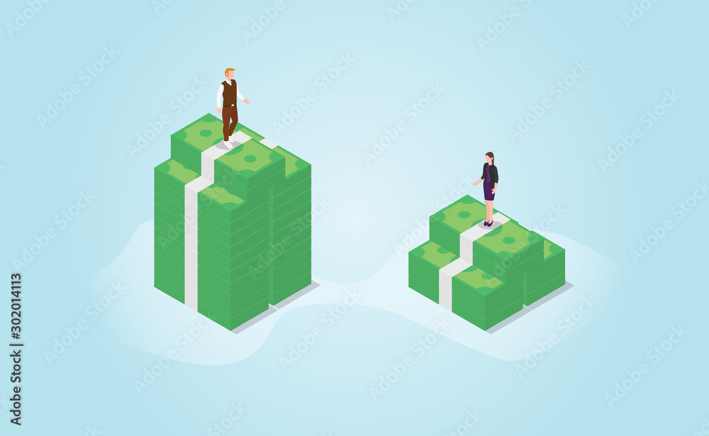 gender gap difference in financial professional with isometric modern flat style - vector