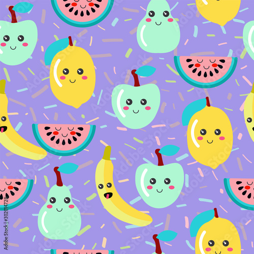  Vector Cute pattern with fruit kawaii