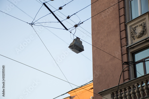 street lamp on blue sky background