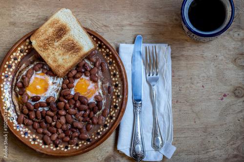 Huevos con Frijoles (Eggs with beans) traditional mexican breakfast