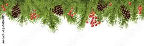 seamless christmas banner concept with fir branches and cones
