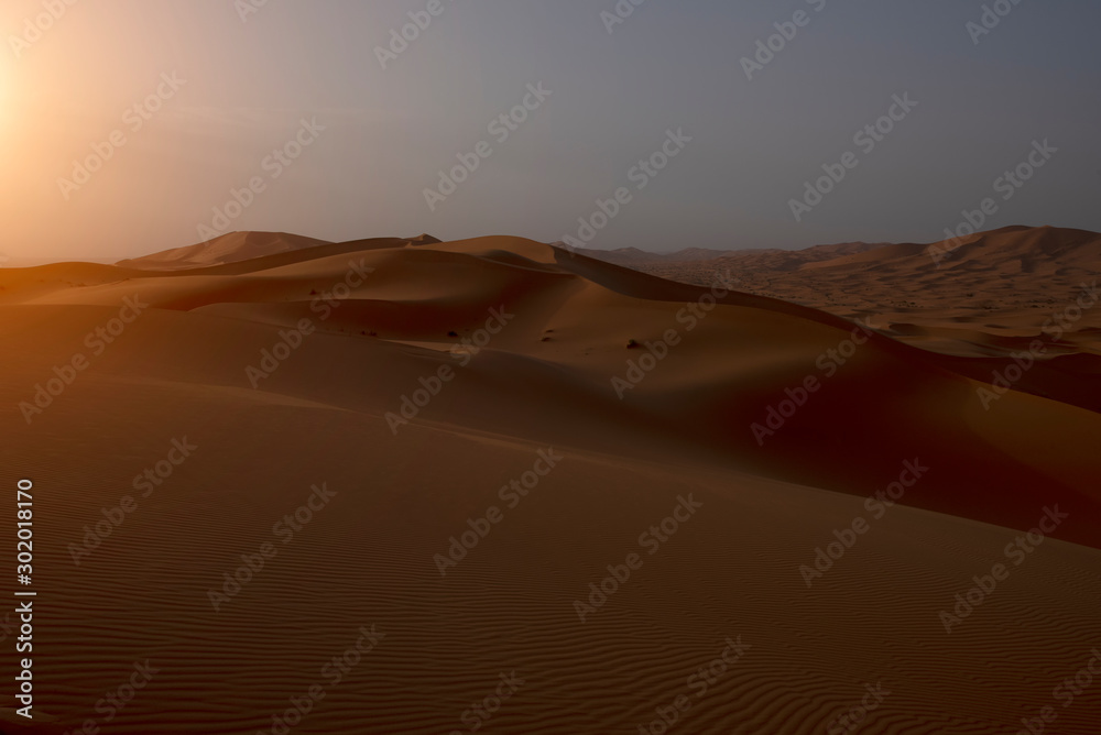 The beauty of the sand dunes in the Sahara Desert in Morocco. The Sahara Desert is the largest hot desert and one of the harshest environments in the world. The beauty of the sand dunes in the Sahara Desert in Morocco. The Sahara Desert is the largest hot desert and one of the harshest environments in the world.