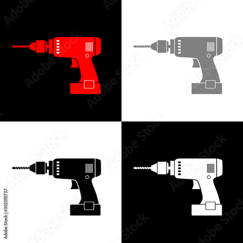 Drill icon set, vector illustration