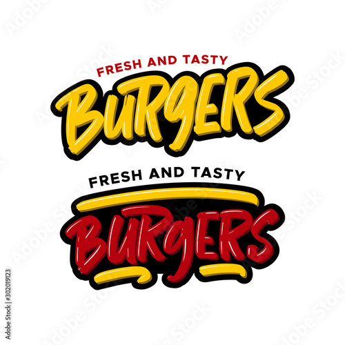 Burgers hand drawn modern brush lettering. Vector illustration logo text for business, print and advertising