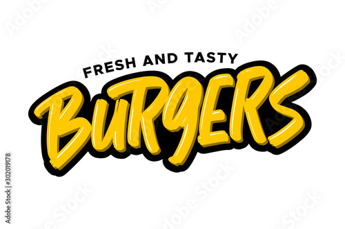 Burgers hand drawn modern brush lettering. Vector illustration logo text for business, print and advertising.