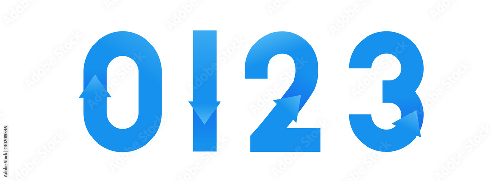 Font number design with blue gradient arrow. Flat logo design. Vector typeface modern typography. Font number design with blue gradient arrow. Flat logo design. Vector typeface modern typography.