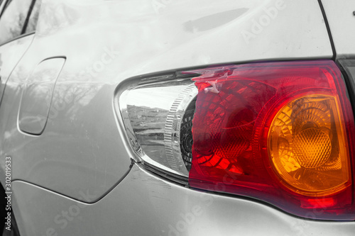 broken rear light brake close-up silver car