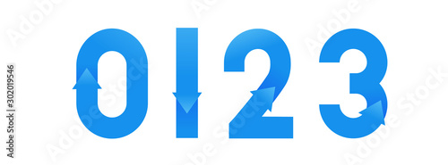 Font number design with blue gradient arrow. Flat logo design. Vector typeface modern typography.