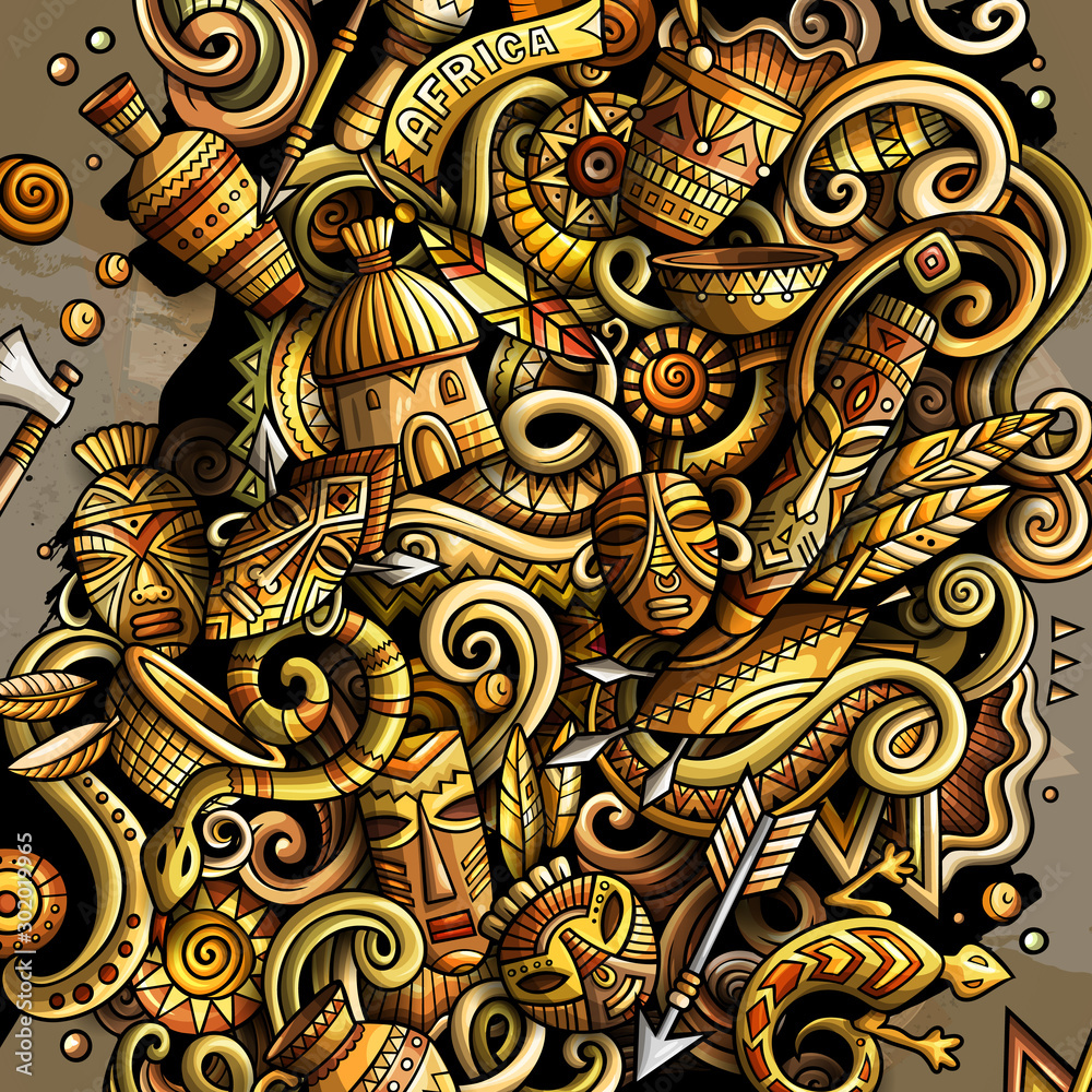 Cartoon doodles Africa frame illustration.