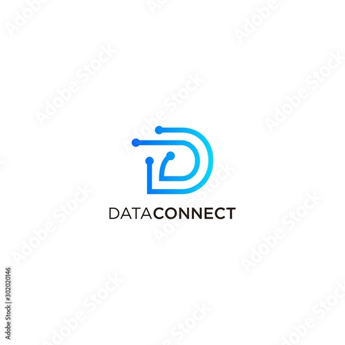 Modern logo design of letter D and data or connection with blue and white background - EPS10 - Vector.
