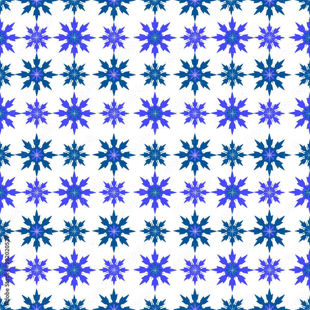 Seamless geometric winter pattern with small dark blue and light blue snowflakes on a white background. Gift paper Seamless geometric winter pattern with small dark blue and light blue snowflakes on a white background. Gift paper