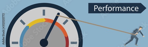 Business man try to Increase efficiency performance own,Drag the arrow indicator,Vector illustration.
