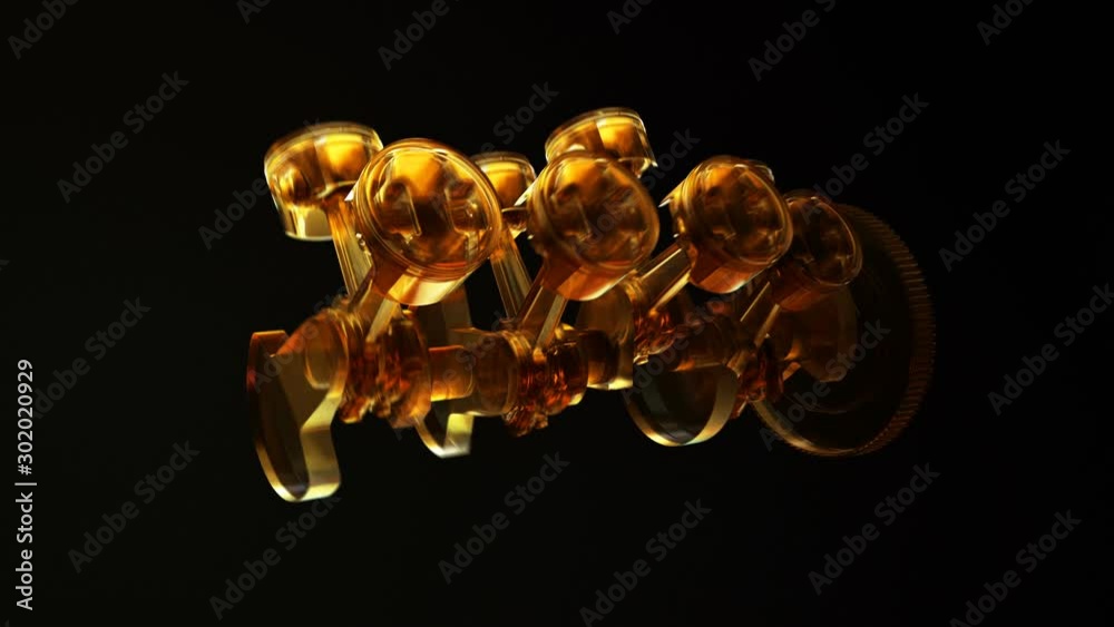 3d footage with car engine working. Concept of motor with oil splash