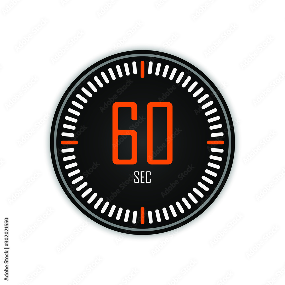 60 second countdown time, digital stopwatch chronometer clock isolated. Vector illustration 60 second countdown time, digital stopwatch chronometer clock isolated. Vector illustration