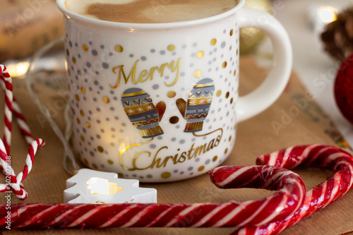 coffee in christmas cup photo