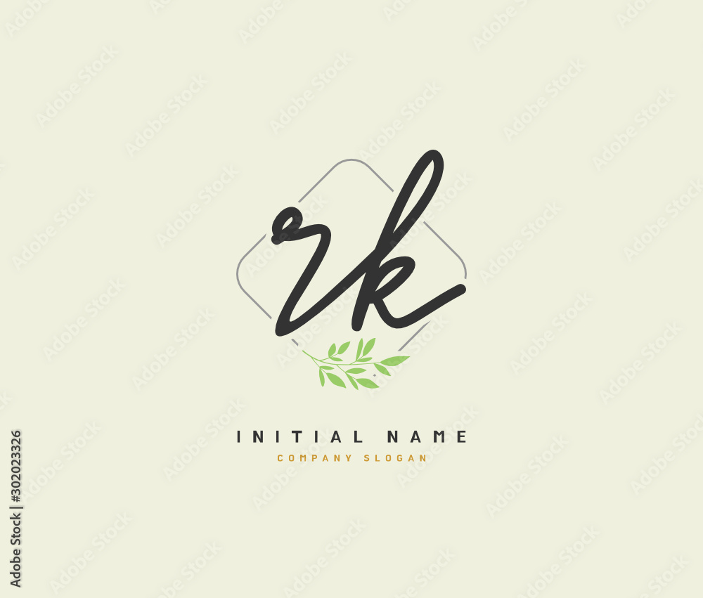 R K RK Beauty vector initial logo, handwriting logo of initial signature, wedding, fashion, jewerly, boutique, floral and botanical with creative template for any company or business.