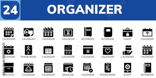 Modern Simple Set of organizer Vector filled Icons