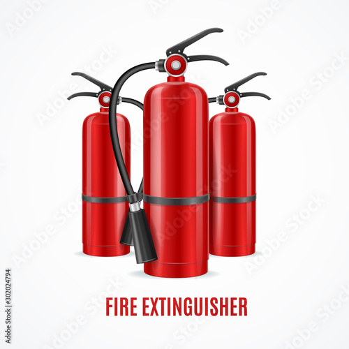 Realistic Detailed 3d Fire Extinguisher Concept on a White. Vector