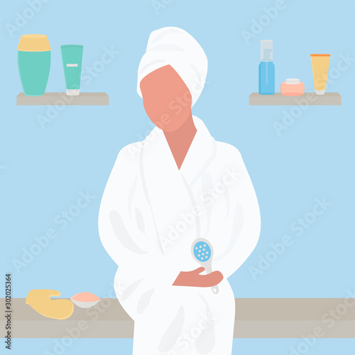 Woman in the spa. Beauty care procedure. Vector cute illustration.