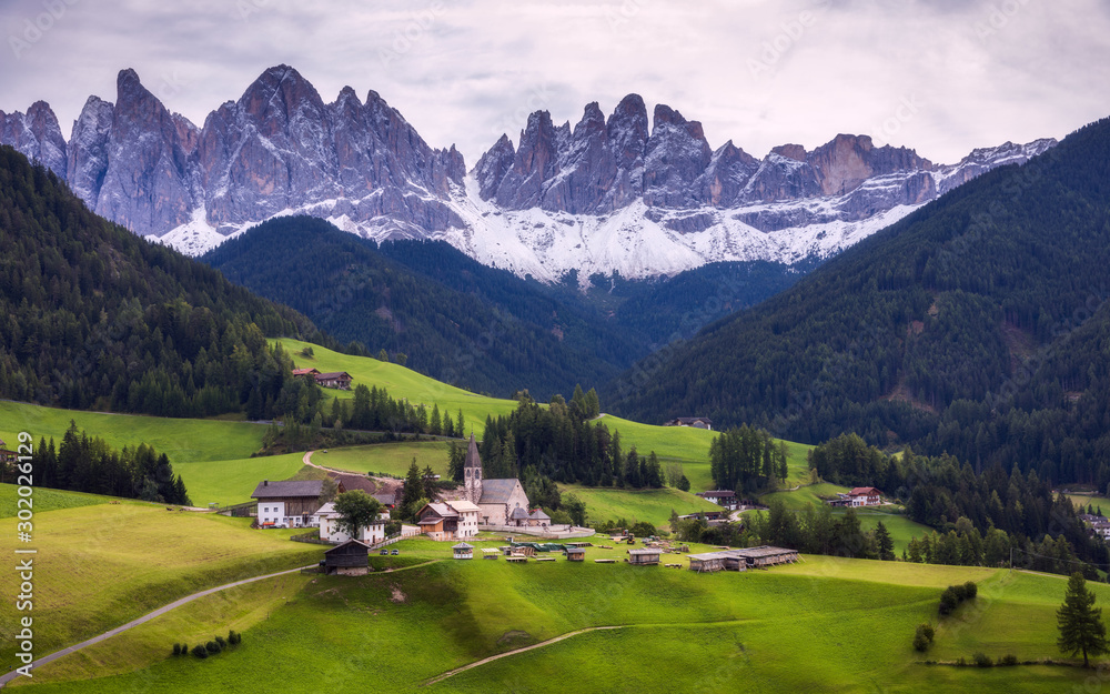 Imressive Dolomites mountains and traditional villages. North of Italy