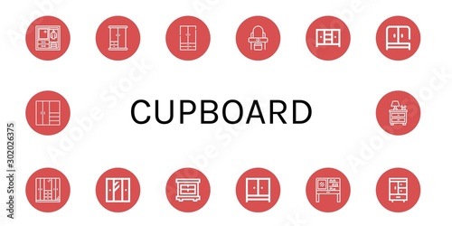 Set of cupboard icons such as Wardrobe, Dressing table, Closet, Nightstand , cupboard