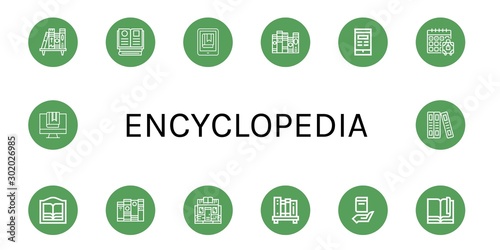 Set of encyclopedia icons such as Bookshelf, Books, Ebook, Book, Booking, Bookstore , encyclopedia