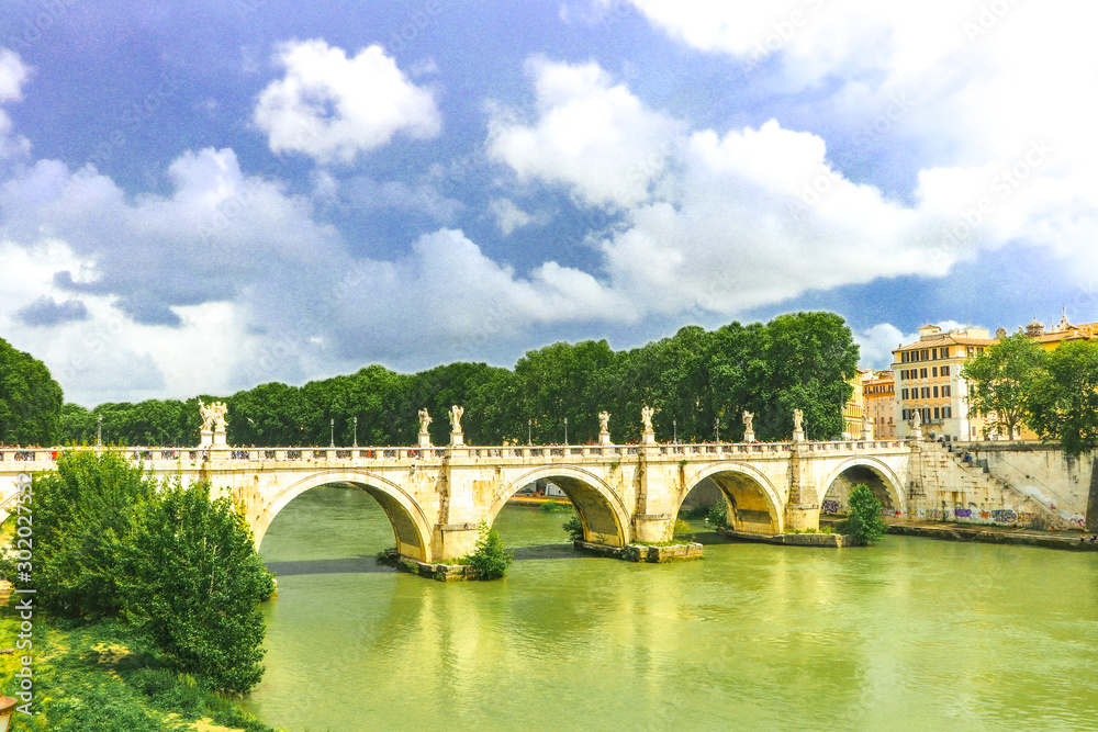  bridge over tiber river in Rome, Italy