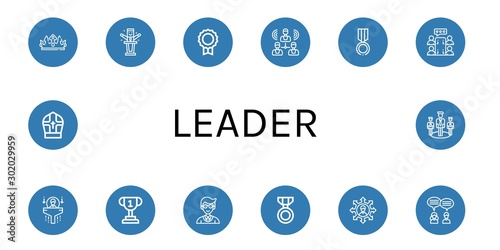 Set of leader icons such as Crown, Politician, Medal, Group, Meeting, Human resources, Trophy, Manager, Team, Teamwork, Pope , leader