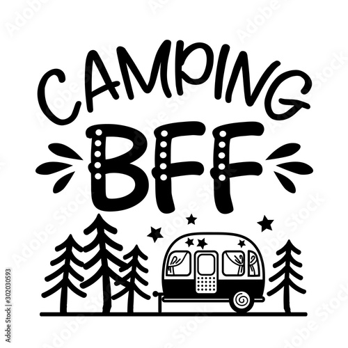 Camping Best friends vector file. Summer camp trailer clip art. Isolated on transparent background.