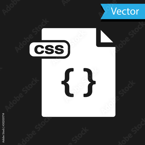 White CSS file document. Download css button icon isolated on black background. CSS file symbol. Vector Illustration