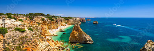 Praia da Marinha, beautiful beach Marinha in Algarve, Portugal. Navy Beach (Praia da Marinha), one of the most famous beaches of Portugal, located on the Atlantic coast in Lagoa Municipality, Algarve. photo