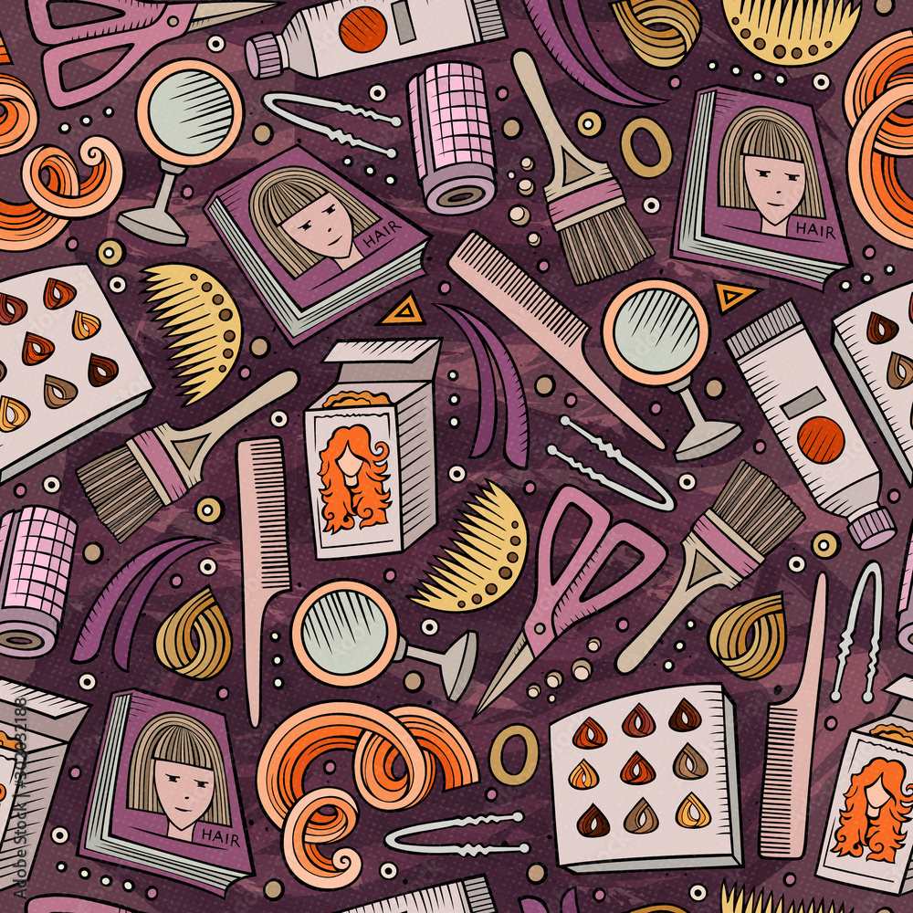 Cartoon hand-drawn Hair salon seamless pattern Cartoon hand-drawn Hair salon seamless pattern