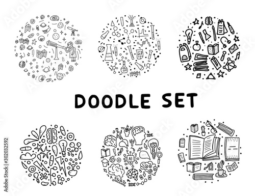 Set of doodle icon. Hand drawn illustration.