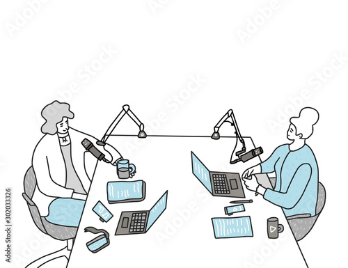 Podcast show studio concept. Vector simple design.
